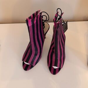 Zara Pink and Black Striped Heels